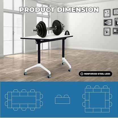 Conference Room Tables,47.2" Modern Office FoldingTraining Conference Table,Flip Top Mobile Seminar Table with Lockable Wheels,Mobile Foldable Meeting Table for Classroom Office (Trapezoid, 6 Pack)