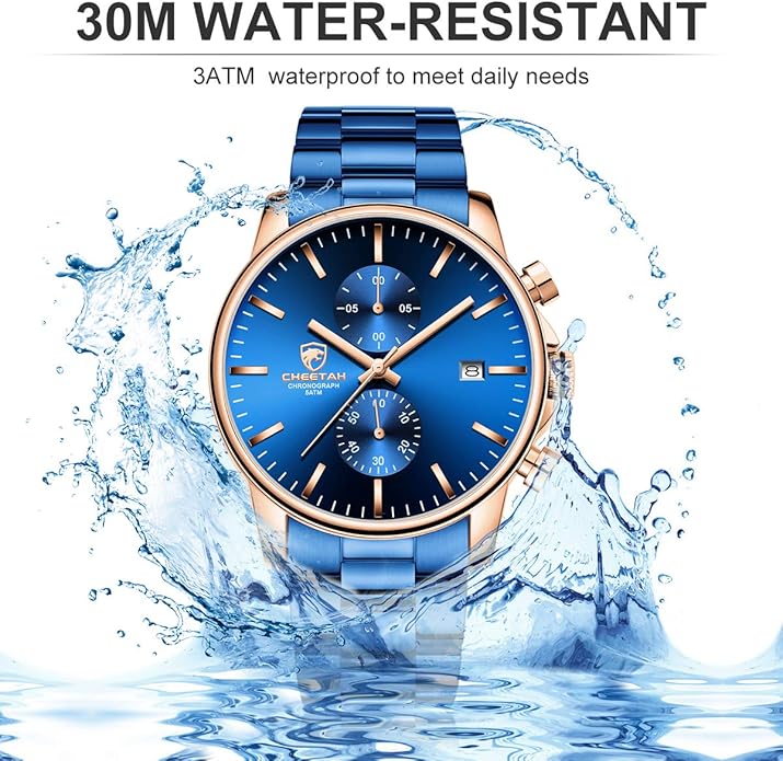 GOLDEN HOUR Fashion Business Mens Watches with Stainless Steel Waterproof Chronograph Quartz Watch for Men, Auto Date