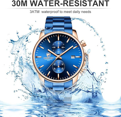 GOLDEN HOUR Fashion Business Mens Watches with Stainless Steel Waterproof Chronograph Quartz Watch for Men, Auto Date