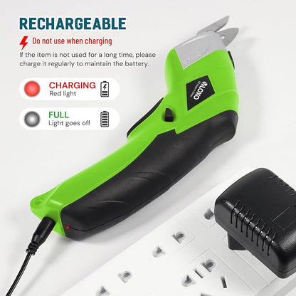 Cordless Electric Scissors, VLOXO Cardboard Cutter Electric Fabric Scissors with Blades Rechargeable Powerful Fabric Cutter for Crafts Leather Carboard Carpet Plastic Felt with Case Green