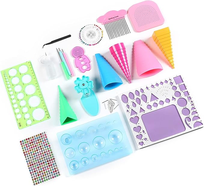 SparkFeng Handmade Paper Quilling Tool Kit, DIY Paper Craft Rolling Kit with Tweezers Beads Needle and Templates, Filigree Paper Craft Accessories for Card Making Scrapbooking Decoration