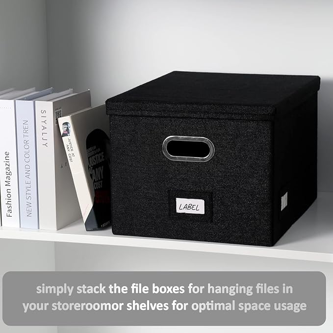 File Organizer Collapsible Storage Box for Office File Box with Lids Document Organizer for Office and Home Easy Slide Durable Hanging File Box (Black)