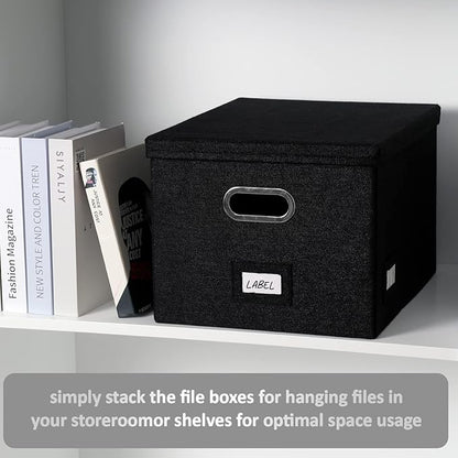 File Organizer Collapsible Storage Box for Office File Box with Lids Document Organizer for Office and Home Easy Slide Durable Hanging File Box (Black)