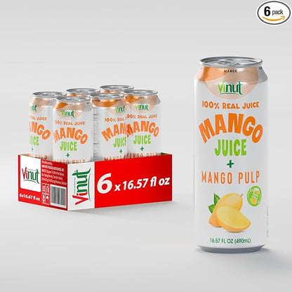 Vinut 100% Mango Juice with Pulp (16.57 fl oz, Pack of 6), No Sugar Added, All Nature Mango Juice, Not From Concentrate, Gluten Free, GMO-Free, High Calcium, Iron