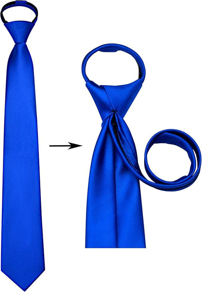 Branduce 3.15"（8cm） Pre-tied Adjustable Zipper Tie and Lapel Pin Solid Necktie Handkerchief Set for Men