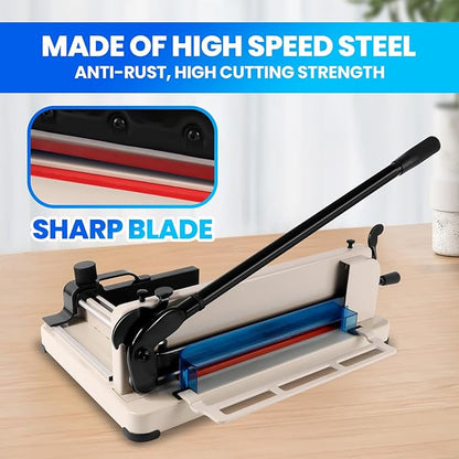Paper Cutter Heavy Duty, 12 inch A4 Guillotine Paper Cutter, 500 Sheet Solid Capacity Steel Structure Paper Trimmer, Double Safety Protection for Cutting Paper, Leather, Cardboard, Polyester