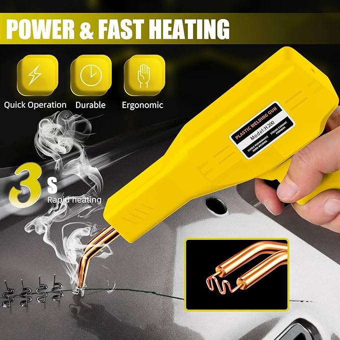 200W Plastic Welder, 2000PCS Staples 10PCS Sandpaper, Plastic welding Kit, Plier Custom Carry Case, Plastic Repair Car Bumper Repair Simplicity Of Use (Yellow)