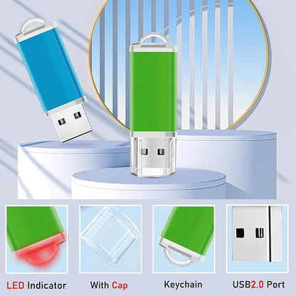 USB Drive Bulk 2GB Flash Drive Pack Thumb Drives 50 Pack Swivel Bulk USB 2.0 Memory Stick Jump Flash Drives 2GB, Colorful