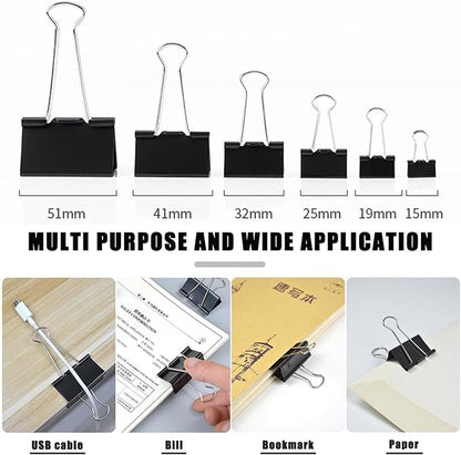 208 PCS Assorted Metal Binder Clips, Bulk Paper Clamps for School, Office, and Teachers, Black Binding Paper Clips in Various Sizes
