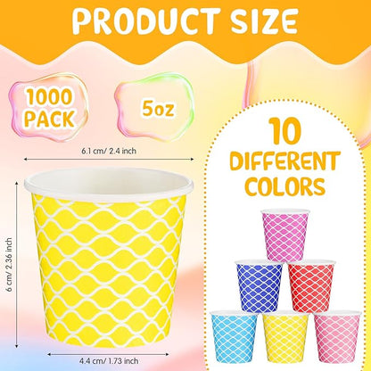 Thenshop 1000 Pieces 5 oz Wave Multicolor Paper Disposable Cups Colorful Small Kid Mouthwash Cups for Coffee Drinking Beverage Travel Picnics Barbecues Party, 10 Colors