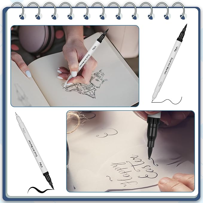 100 Pcs Black Drawing Pens Bulk Dual Brush Fineliners Pens Felt Tip Markers for Art Drawing Sketching