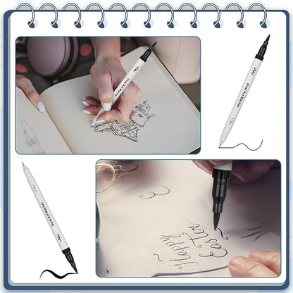 100 Pcs Black Drawing Pens Bulk Dual Brush Fineliners Pens Felt Tip Markers for Art Drawing Sketching