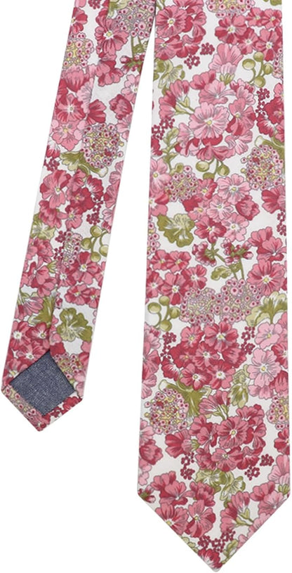 Cotton Floral Ties for Men 2.76" Men's Skinny Tie Linen Flower Printed Neck Tie for Wedding Dating Party