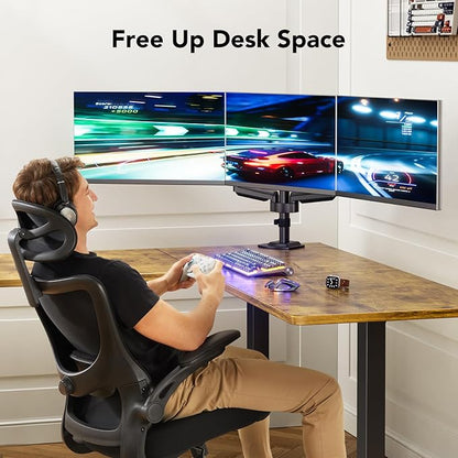 HUANUO Triple Monitor Mount for 13-27 inch Computer Screens, 3 Monitor Desk Mount with Arm Holds 17.6lbs, Triple Monitors Stand with Tilt, Swivel, Rotation, VESA 75x75, 100x100mm