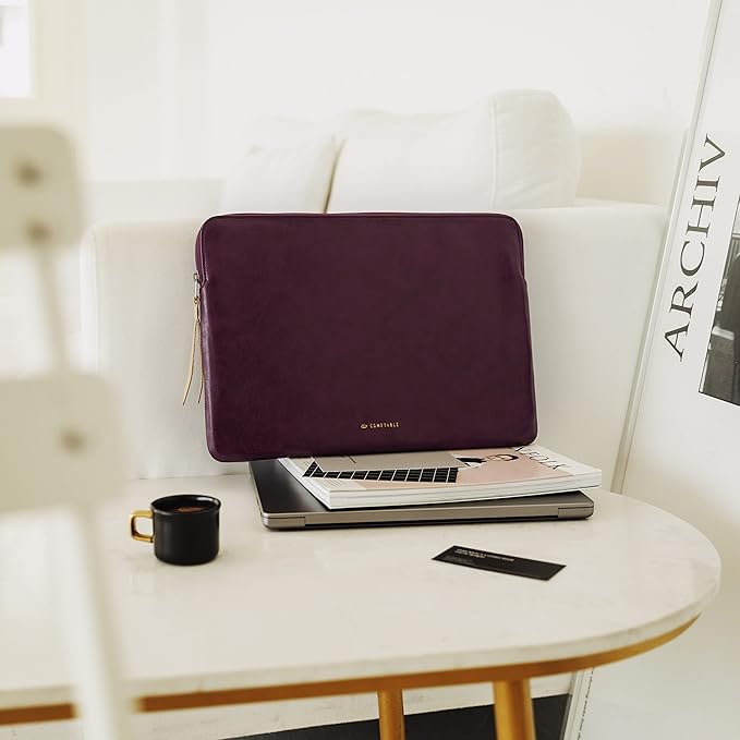 Comfyable Slim Protective Laptop Sleeve Compatible with 13/13.3/14 Inch MacBook Air & MacBook Pro, Mac Travel Case, Laptop Pouch, Slim PU Leather Cover M4/M3/M2/M1 2025-2021, Berry Brown