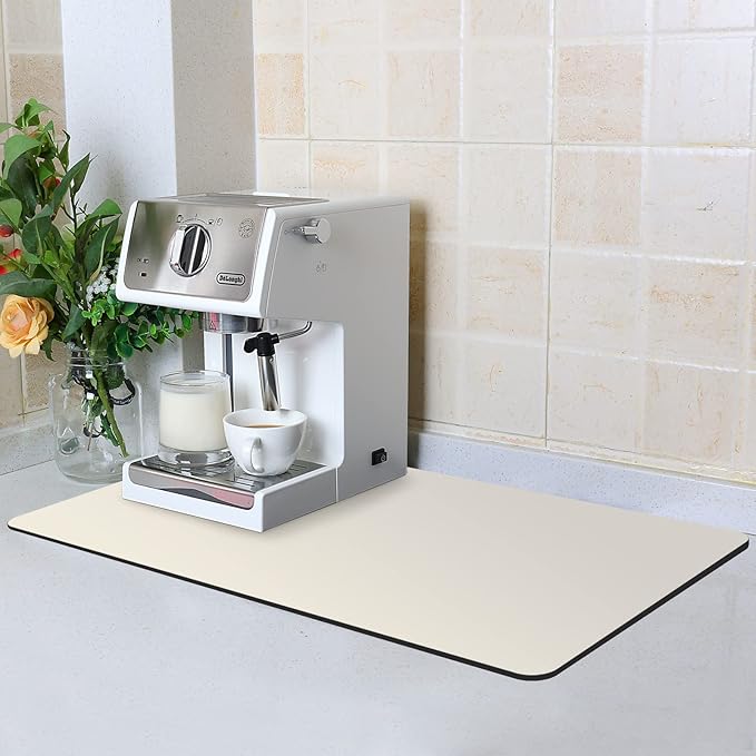 ZLR Coffee Mat - 16" x 24" Extra Large Kitchen Hide Stain Absorbent Dish Drying Mat for Countertop - Easy to Clean Coffee Bar Mat for Espresso Machine and Spill Protection - Creamy