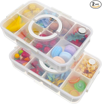 2 Pack Divided Snack Container with Lid & Handle, Dishwasher Safe 8 Compartment Snack Platters, Portable Snackle Box Container for Fruits, Candy, Nuts, Charcuterie, Picnic, Party & Travel