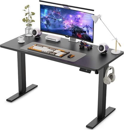 48x24 Inches Height Adjustable Electric Standing Desk with 2 Hooks for Home Office, Ergonomic Sit Stand up Desk with Splice Board, Black