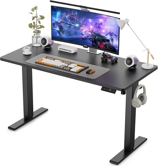 48x24 Inches Height Adjustable Electric Standing Desk with 2 Hooks for Home Office, Ergonomic Sit Stand up Desk with Splice Board, Black