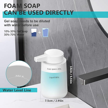 Automatic Soap Dispenser Foaming Touchless: 9oz Plastic White Modern Rechargeable Electric Auto Foam Soap Dispenser - Bathroom Kitchen Hand Dish Lotion