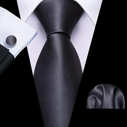 Barry.Wang Tie Sets for Men Silk Solid Necktie Stain Ties Handkerchief Pocket Square Cufflinks Wedding Business Dyed