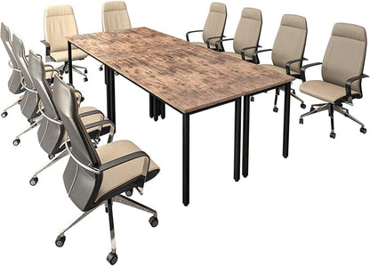 Bonzy Home Conference Tables 8ft Office Computer Desk for Meeting Room Study Writing Printer Podcast Table for 10 People Rustic Brown 4PCS 94.4"x47.2"x29.5"