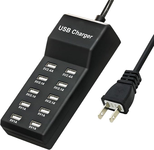 50W USB Charging Station with 10-Port Family-Sized Smart USB Ports for Multiple Devices - Smart Phone, Tablet, Laptop Computer - for iPhone 15/14/13 Black