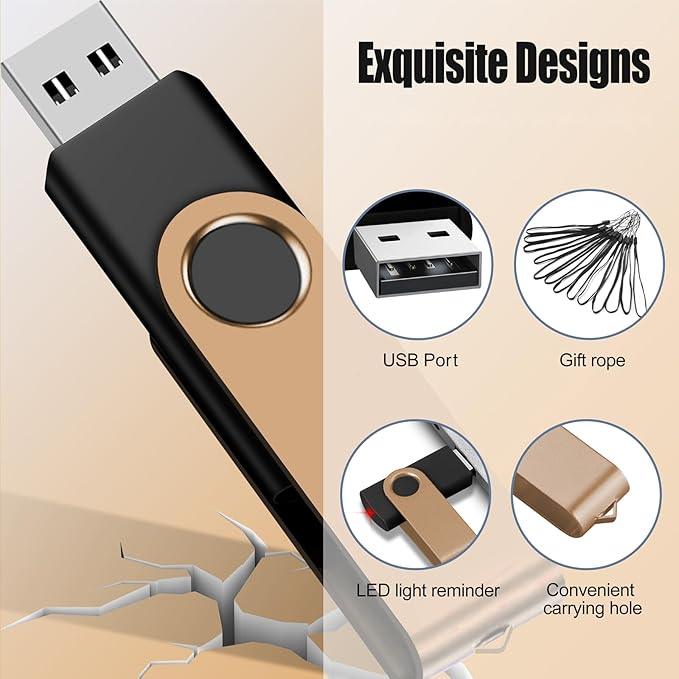EASTBULL 64GB USB Flash Drive Bulk Thumb Drives 10 Pack with Lanyards USB 2.0 Memory Sticks Zip Drive Pen Drive for Storage and Backup Glod 10PCS 64GB
