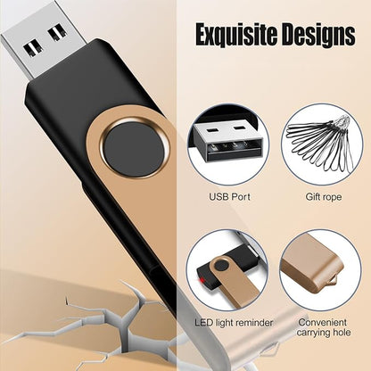 EASTBULL 64GB USB Flash Drive Bulk Thumb Drives 10 Pack with Lanyards USB 2.0 Memory Sticks Zip Drive Pen Drive for Storage and Backup Glod 10PCS 64GB