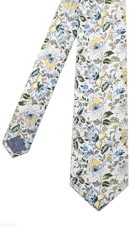 Cotton Floral Ties for Men 2.76" Men's Skinny Tie Linen Flower Printed Neck Tie for Wedding Dating Party