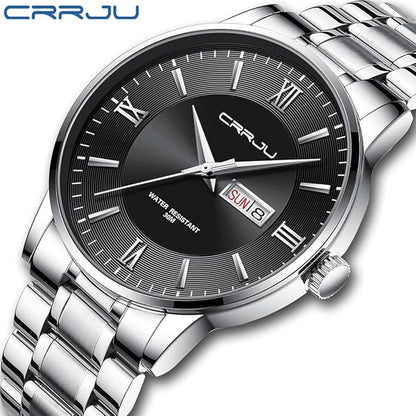 CRRJU Men's Fashion Luxury Stainless Steel Watches for Men Business Auto Date Chronograph Analog Quartz Wristwatches