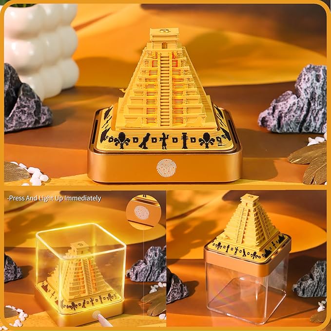 3D Time Piece Calendar 2026 DIY Calendars Tear Away Carving Art 3D Memo Pad Calendar With LED Lights sculpture artsy pads calendar notepad for Desktop Decor-Pyramid