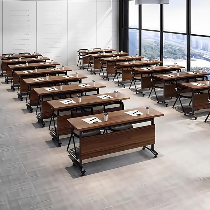 Conference Table Folding Conference Room Tables, Modern Mobile Meeting Training Table with Silent Wheels, Foldable Seminar Table for Offices, Classrooms, Libraries (4, Walnut, 55.1in)