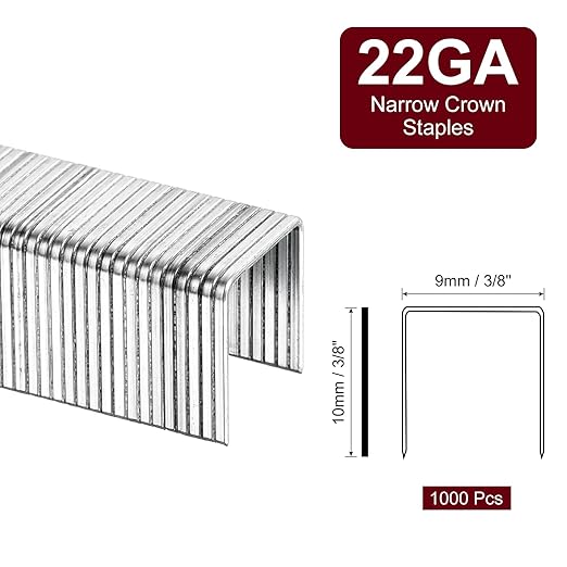 uxcell 22 Gauge Narrow Crown Staples 3/8" x3/8", 1000Pcs Galvanized Steel for Pneumatic, Electric Stapler, White