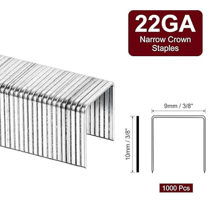 uxcell 22 Gauge Narrow Crown Staples 3/8" x3/8", 1000Pcs Galvanized Steel for Pneumatic, Electric Stapler, White