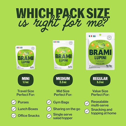 BRAMI Lupini Beans Snack, Chili & Lime | 7g Plant Protein, 0g Net Carbs | Vegan, Vegetarian, Keto, Plant Based, Mediterranean Diet, Non Perishable | 5.3 Ounce (Pack of 8)