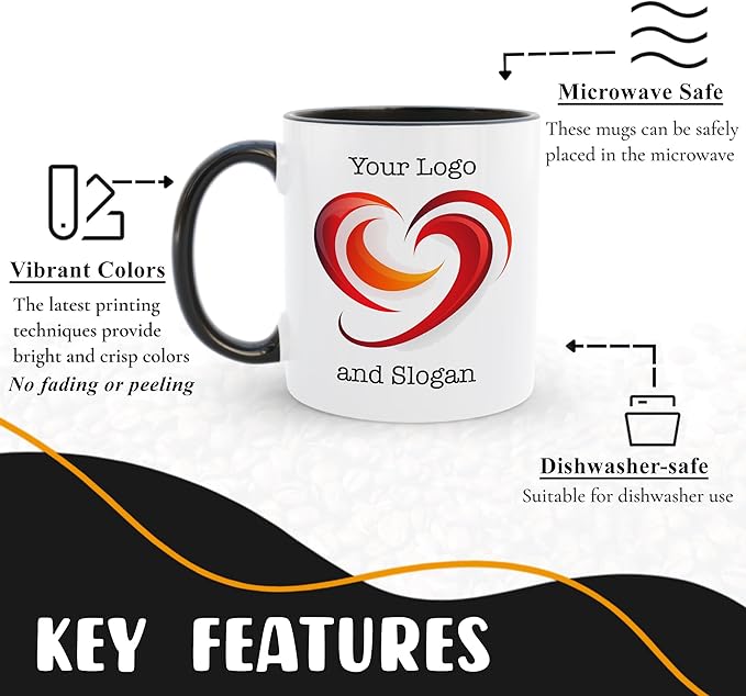 Personalized Coffee Mug, Custom Picture Text or Logo Ceramic Mug, Customized Gift for Men & Women, Taza Personalizada with Photo and Words, Customizable 11 Oz Tea Cup | White - Black