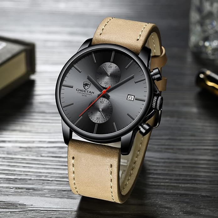 GOLDEN HOUR Mens Watch Fashion Sleek Minimalist Quartz Analog Mesh Stainless Steel Waterproof Chronograph Watches for Men with Auto Date
