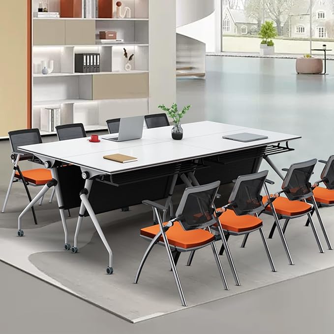 Folding Conference Table,Rolling Meeting Table for Conference Room,Flip Top Mobile Trainning Table with Wheels,Foldable Conference Room Tables,Rectangle Meeting Seminar Tables for Office (4Pc, 53.1in