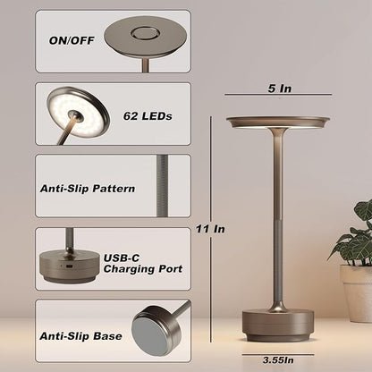 2 Pack Rechargeable Cordless Table Lamps, Portable 5000mAh Battery Table Light, 3 Color Stepless Dimming LED Table Light with Memory Function, for Outdoor/Dinner/Patio/Restaurant.(Light Cafe)