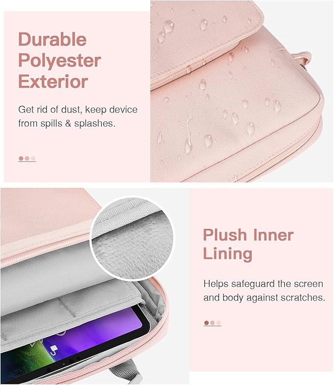 MoKo 12.9 Inch Tablet Sleeve Bag, Fits with 13 Inch New iPad Pro M4 & Air M2 2024,iPad Pro 12.9 M2&M1,Surface Laptop Go 12.4,Galaxy Tab S8+/S9+ 12.4,Handle Carrying Case with Shoulder Strap, Pink