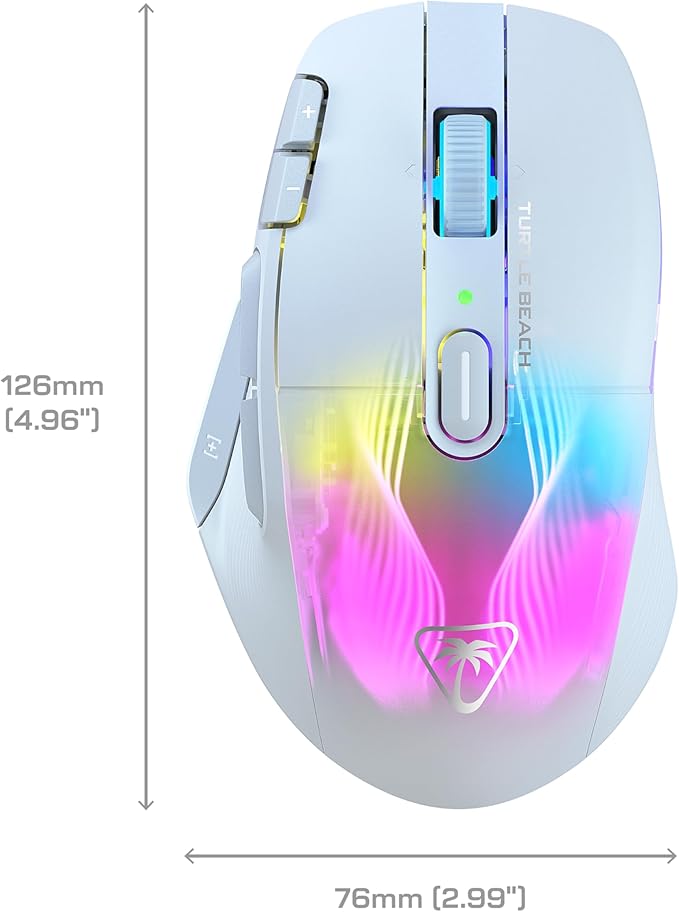 Turtle Beach Kone XP Air Wireless Customizable Ergonomic RGB Gaming Mouse, Bluetooth, 19K DPI Optical Sensor, 100-hour Battery & Charging Dock, 29 Programmable Inputs & RGB Lighting, 4D Wheel – White