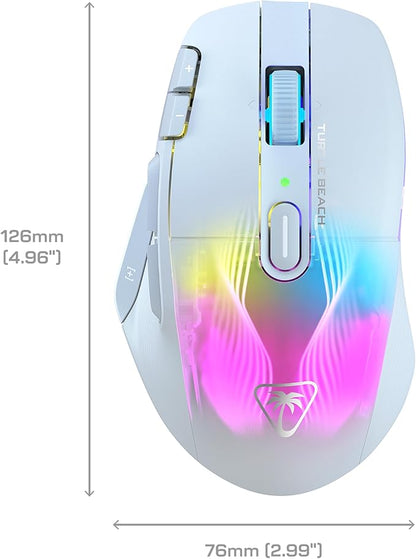 Turtle Beach Kone XP Air Wireless Customizable Ergonomic RGB Gaming Mouse, Bluetooth, 19K DPI Optical Sensor, 100-hour Battery & Charging Dock, 29 Programmable Inputs & RGB Lighting, 4D Wheel – White