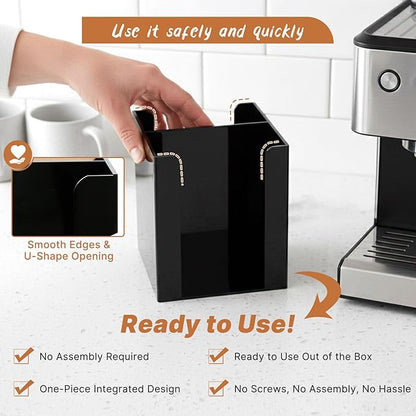 Aolamegs Coffee Cup Sleeve Holder Dispenser - Black Acrylic 2 Compartment Vertical Organizer, Slim Front-to-Back Design Saves Counter Space, Holds 100 Sleeves for Home, Office&Coffee Station(5.39" W)