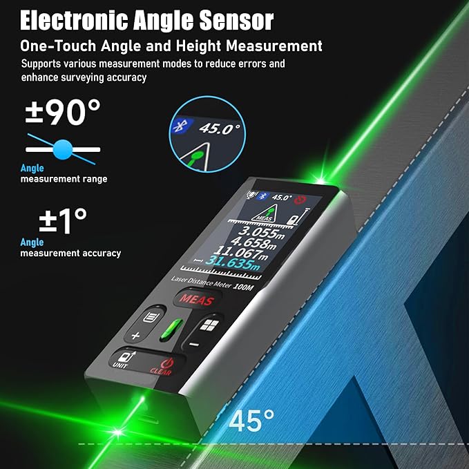 Laser Measuring Tool 328 Ft Dual Green Laser Rangefinder Green Crosshair Laser Measuring Tool Backlit LCD Display Rechargeable Laser Rangefinder/Length/Volume/Area/Voice (m/Ft/in) ZC-L387 ZHOUCE