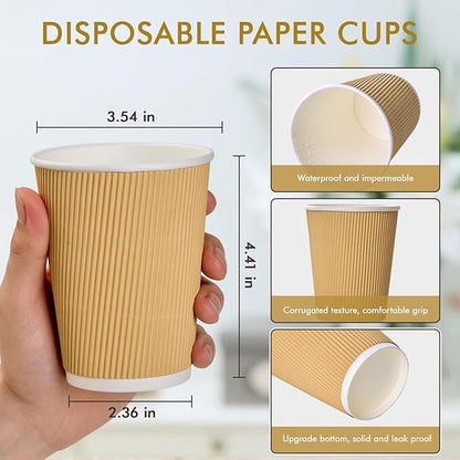 500 Pack 12 oz Coffee Cups, Insulated Ripple Wall Hot Coffee Cups for Home, Office, Hotel, Meetings, Parties