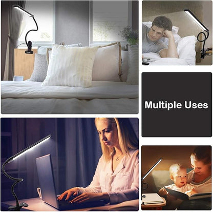 Clamp on Lamp, Clip Light, Desk Lamps 3 Color Temperature Setting, 10 Brightness Levels, 2m USB Cord Power Supply and AC Adapter Included, Pack of 2 (Black)