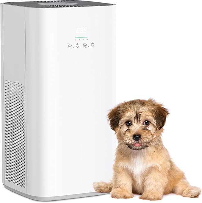 VUSIGN Smart Air Purifier for Large Rooms up to 1800 ft², CADR 242 CFM, H13 HEPA Filtration, WiFi App Control, Air Quality Display, Sleep Mode, Pre-Filter, for Home & Pet Spaces – White