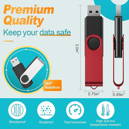 Flash Drive 32 GB 10 Pack Thumb Drive 32GB USB Memory Stick Kepmem USB Drive Portable USB 2.0 Pendrive Metal Jump Drive Swivel USB Stick Red Zip Drive with 10pcs Ropes Data Storage