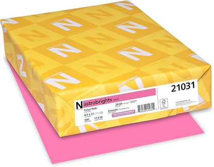 Neenah Astrobrights Color Paper, 8.5â€ x 11â€ , 24 lb/89 GSM, Pulsar Pink, 500 Sheets (21031)